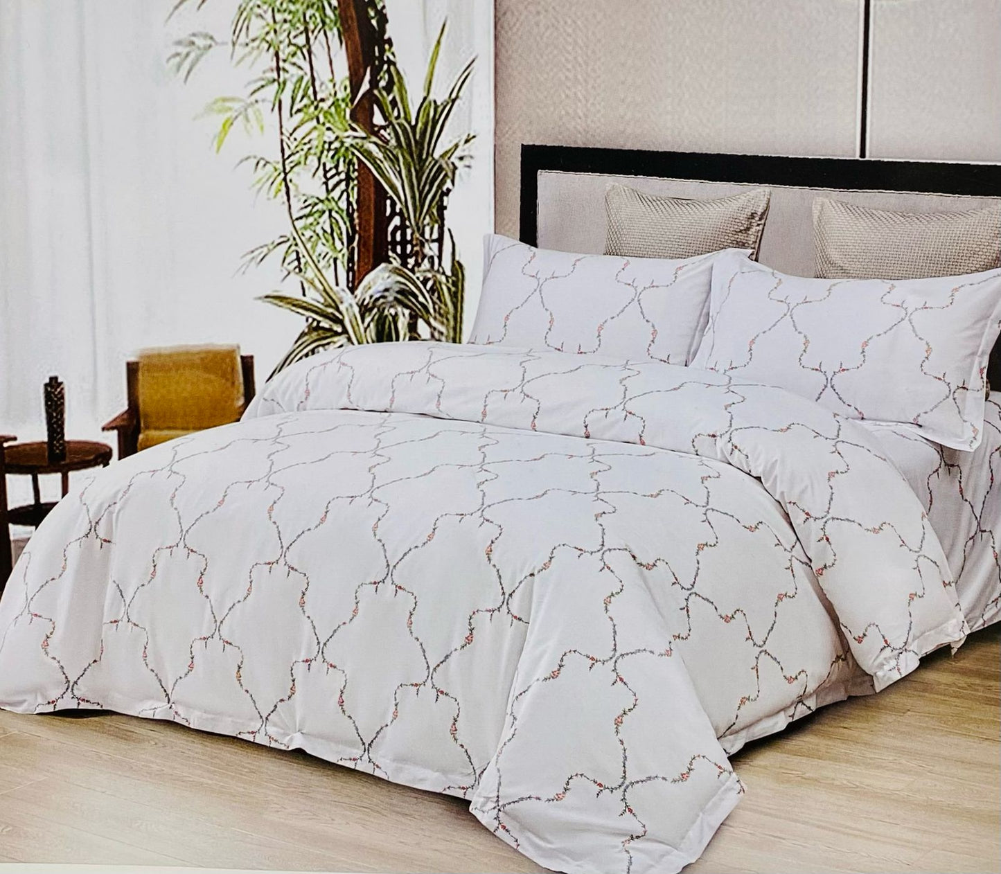 ✨ Solitaire White River King Size Bedsheet Set – 100% Organic Cotton | Jointless | 3 Pc (1 Bedsheet + 2 Pillow Covers)