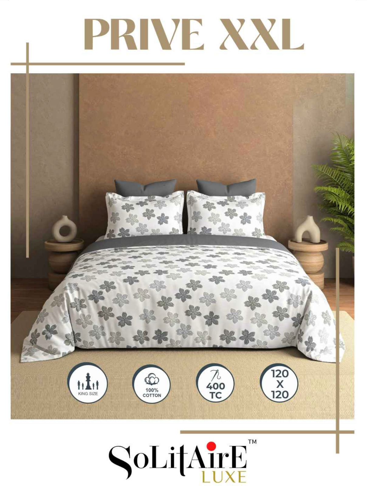 Prive XXL Super King Size Bedsheet Set Soft And Skin Friendly