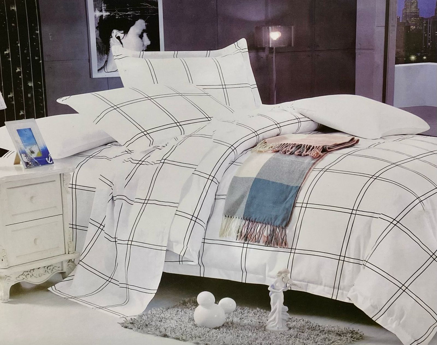✨ Solitaire White River King Size Bedsheet Set – 100% Organic Cotton | Jointless | 3 Pc (1 Bedsheet + 2 Pillow Covers)