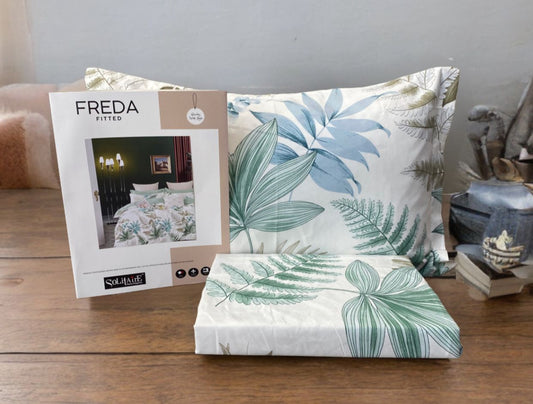 Freda Fitted Glazed Cotton King Bedsheet with 2 Pillow Covers