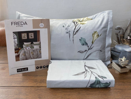 Freda Fitted Glazed Cotton King Bedsheet with 2 Pillow Covers