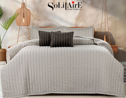 ✨ Solitaire King Size Embroidered Quilted Bedcover Set – 5 Pc | Luxury Bedcover + Pillow Covers + Cushions with Filler