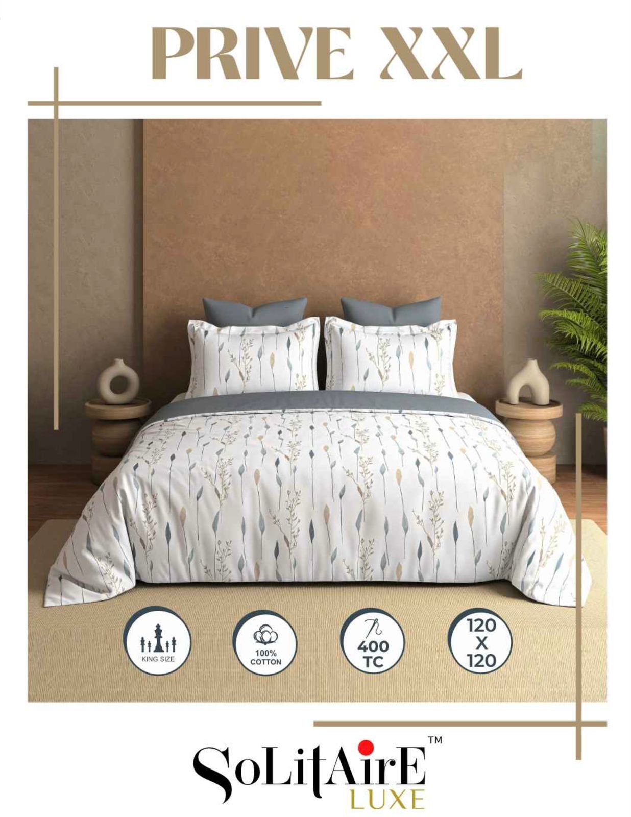 Prive XXL Super King Size Bedsheet Set Soft And Skin Friendly