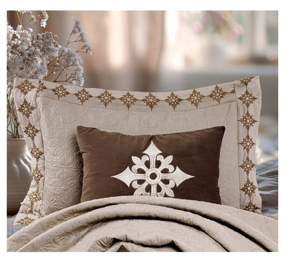King Size Embroidered Quilted Bedcover Set – 5 Pc | Luxury Bedcover + Pillow Covers + Cushions with Filler