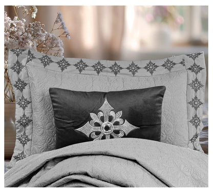 King Size Embroidered Quilted Bedcover Set – 5 Pc | Luxury Bedcover + Pillow Covers + Cushions with Filler