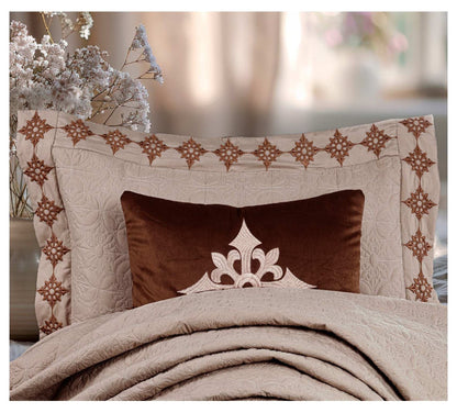 King Size Embroidered Quilted Bedcover Set – 5 Pc | Luxury Bedcover + Pillow Covers + Cushions with Filler