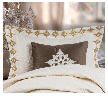 King Size Embroidered Quilted Bedcover Set – 5 Pc | Luxury Bedcover + Pillow Covers + Cushions with Filler