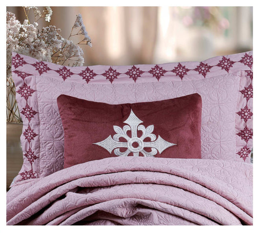 King Size Embroidered Quilted Bedcover Set – 5 Pc | Luxury Bedcover + Pillow Covers + Cushions with Filler