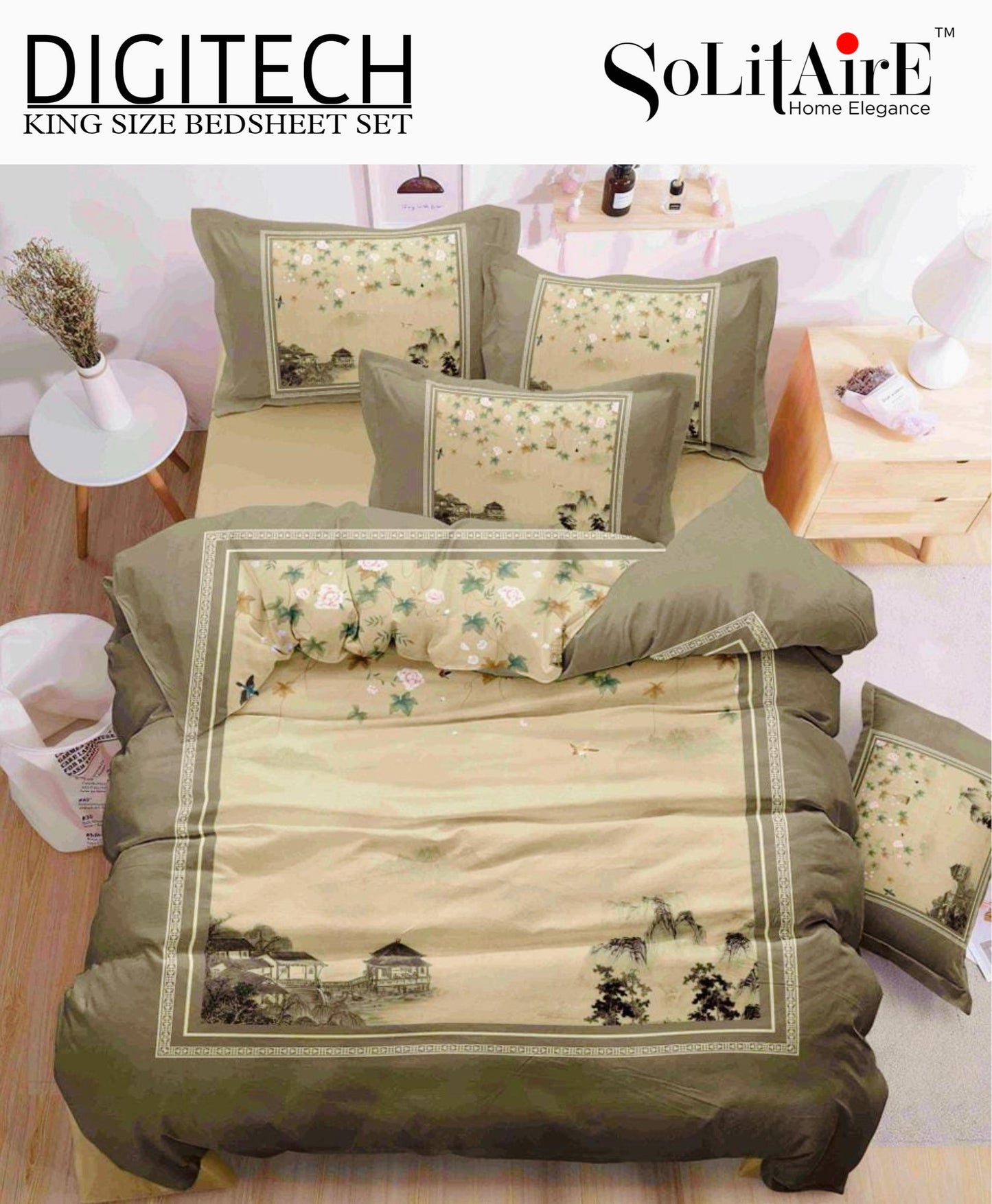 Panel Print Digitech King Size Jointless Bedsheet