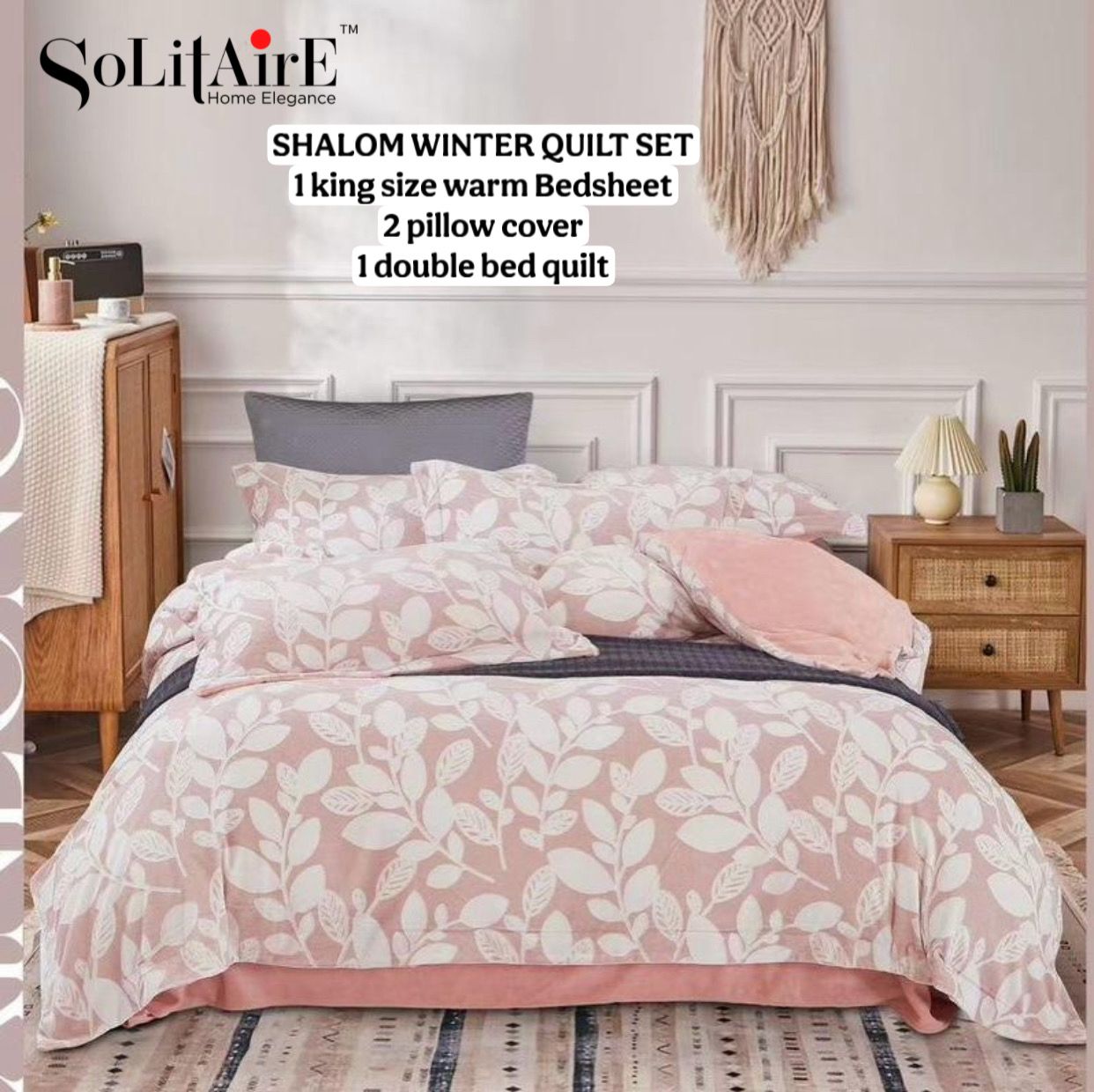 Shalom Warm King Size Bed In A Bag – Ultra Soft Cashmere Winter Quilt Set