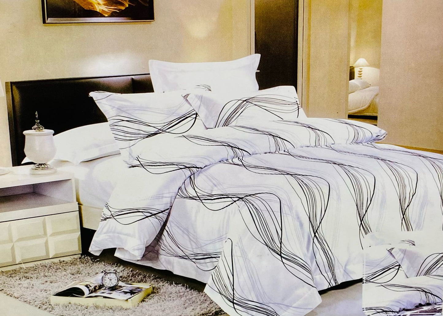 ✨ Solitaire White River King Size Bedsheet Set – 100% Organic Cotton | Jointless | 3 Pc (1 Bedsheet + 2 Pillow Covers)