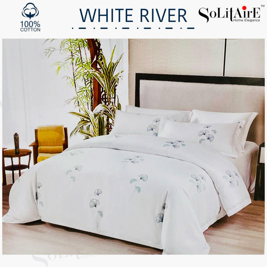 ✨ Solitaire White River King Size Bedsheet Set – 100% Organic Cotton | Jointless | 3 Pc (1 Bedsheet + 2 Pillow Covers)