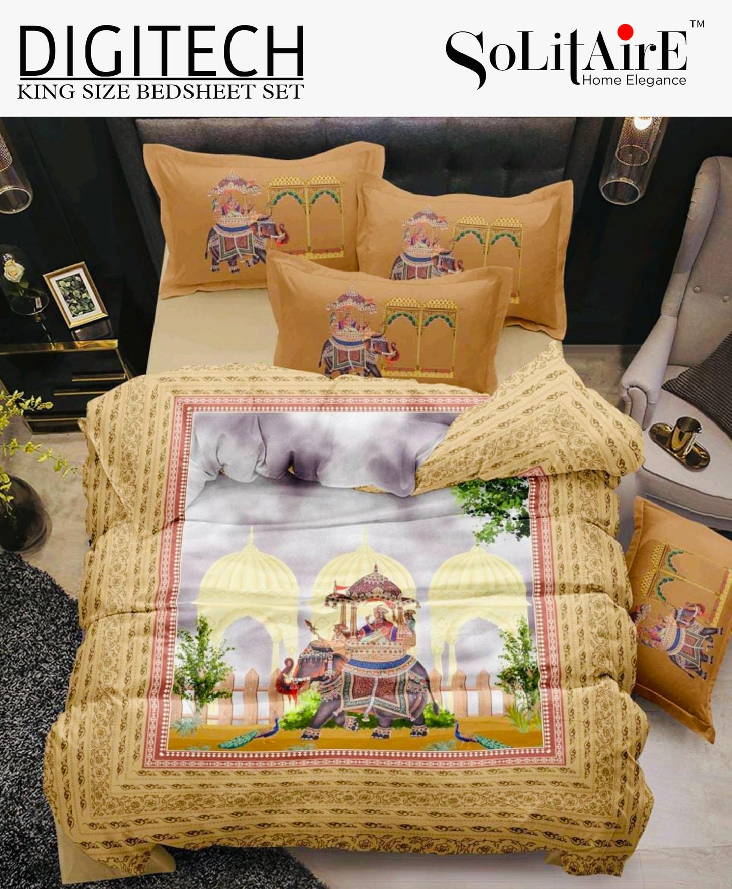 Panel Print Digitech King Size Jointless Bedsheet