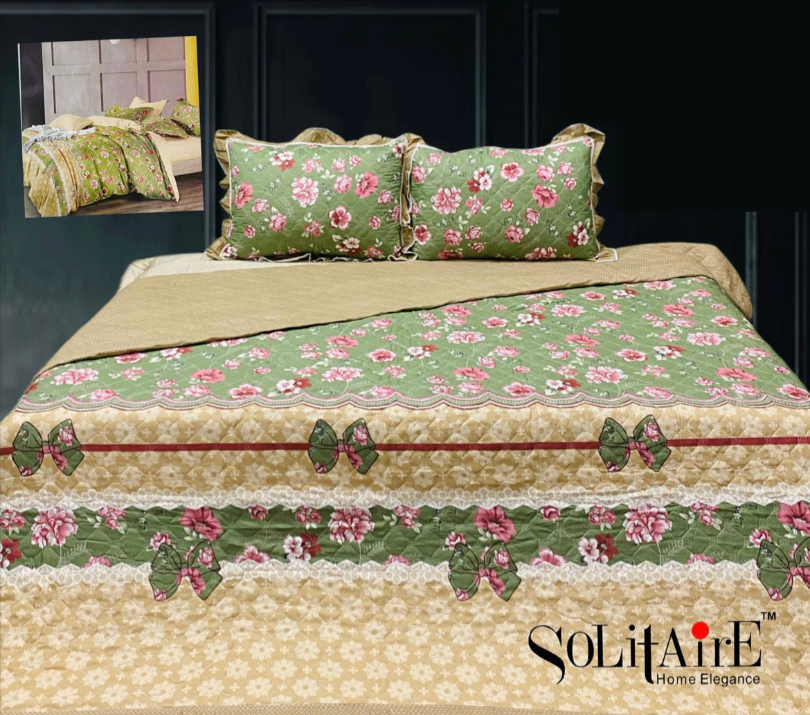 GHOOMAR QUILTED BEDCOVER (Reversible) (with Frill Pillow Covers)