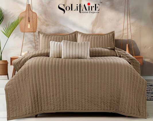 ✨ Solitaire King Size Embroidered Quilted Bedcover Set – 5 Pc | Luxury Bedcover + Pillow Covers + Cushions with Filler