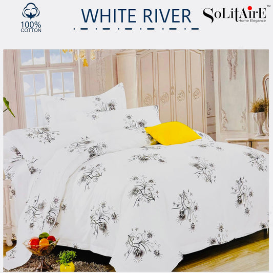 ✨ Solitaire White River King Size Comforter Set – 4 Pc | 100% Cotton | Reversible AC Quilt + Bedsheet + Pillow Covers