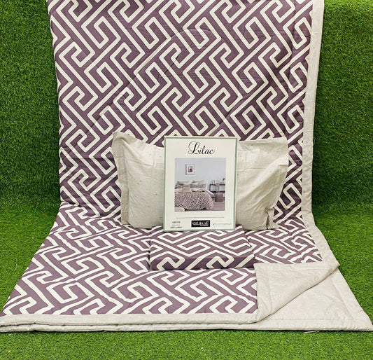 Lilac Organic Cotton Bed-In-A-Bag 4-Piece Set (1 Bedsheet + 2 Pillow Covers + 1 Reversible A/C Quilt)