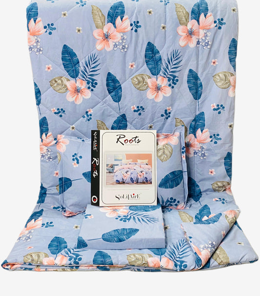 Roots Heavy Glazed Cotton Comforter Set - 4 Piece Bed In A Bag (90x100 Inches) - Reversible