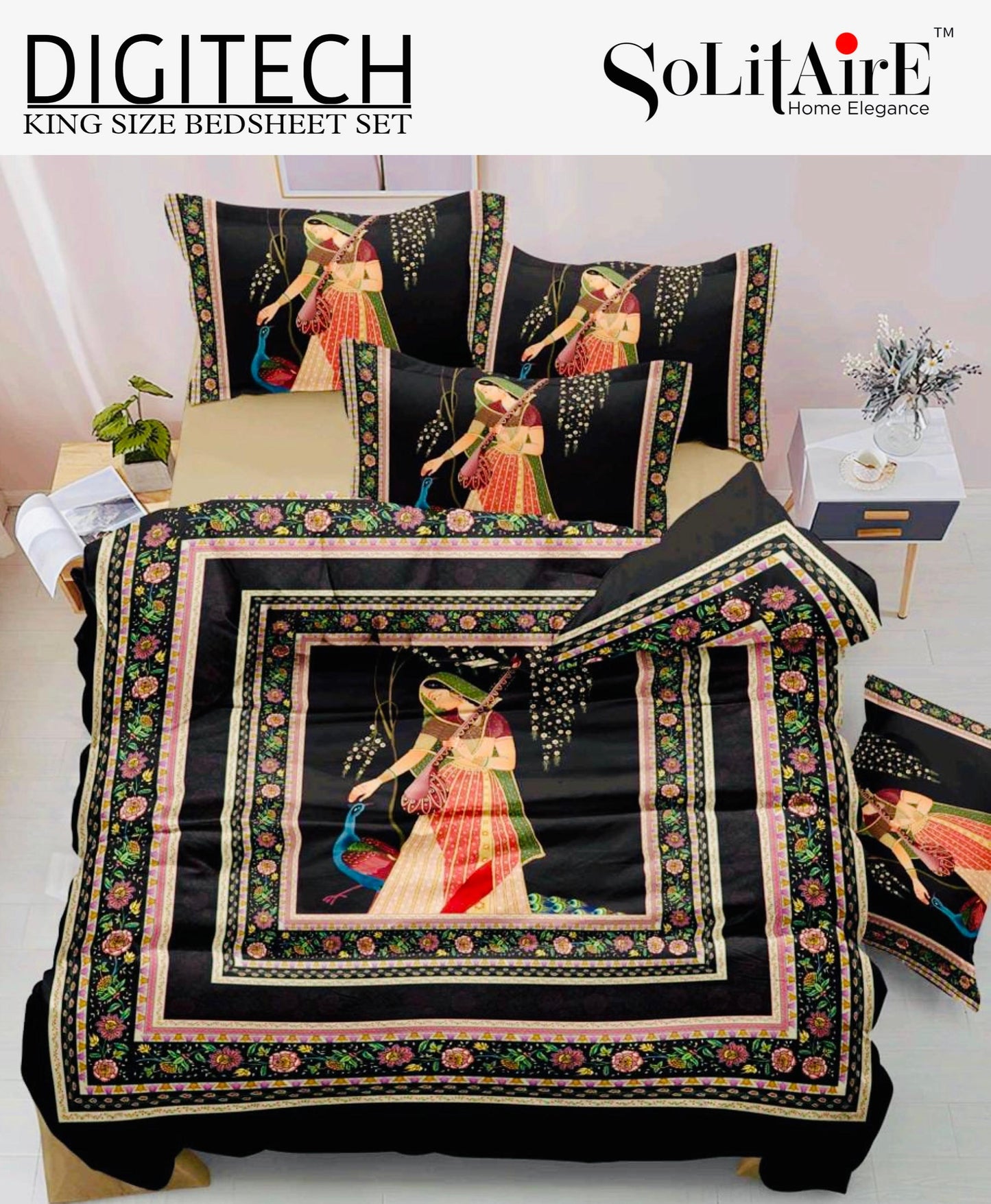 Panel Print Digitech King Size Jointless Bedsheet