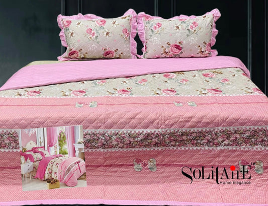 GHOOMAR QUILTED BEDCOVER (Reversible) (with Frill Pillow Covers)