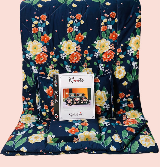 Roots Heavy Glazed Cotton Comforter Set - 4 Piece Bed In A Bag (90x100 Inches) - Reversible