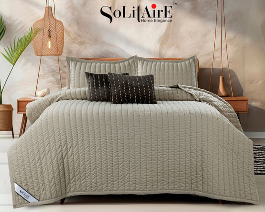 ✨ Solitaire King Size Embroidered Quilted Bedcover Set – 5 Pc | Luxury Bedcover + Pillow Covers + Cushions with Filler