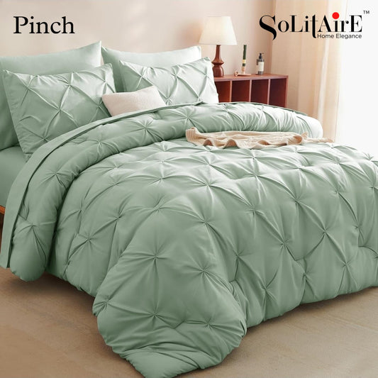 Turkish Imported Pinch Super-Premium King Size Tufted Cotton Blend Solids Reversible Comforter 4pc Set