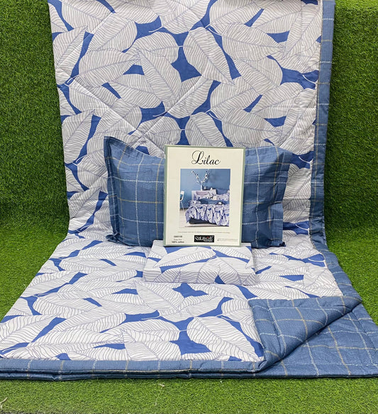 Lilac Organic Cotton Bed-In-A-Bag 4-Piece Set (1 Bedsheet + 2 Pillow Covers + 1 Reversible A/C Quilt)