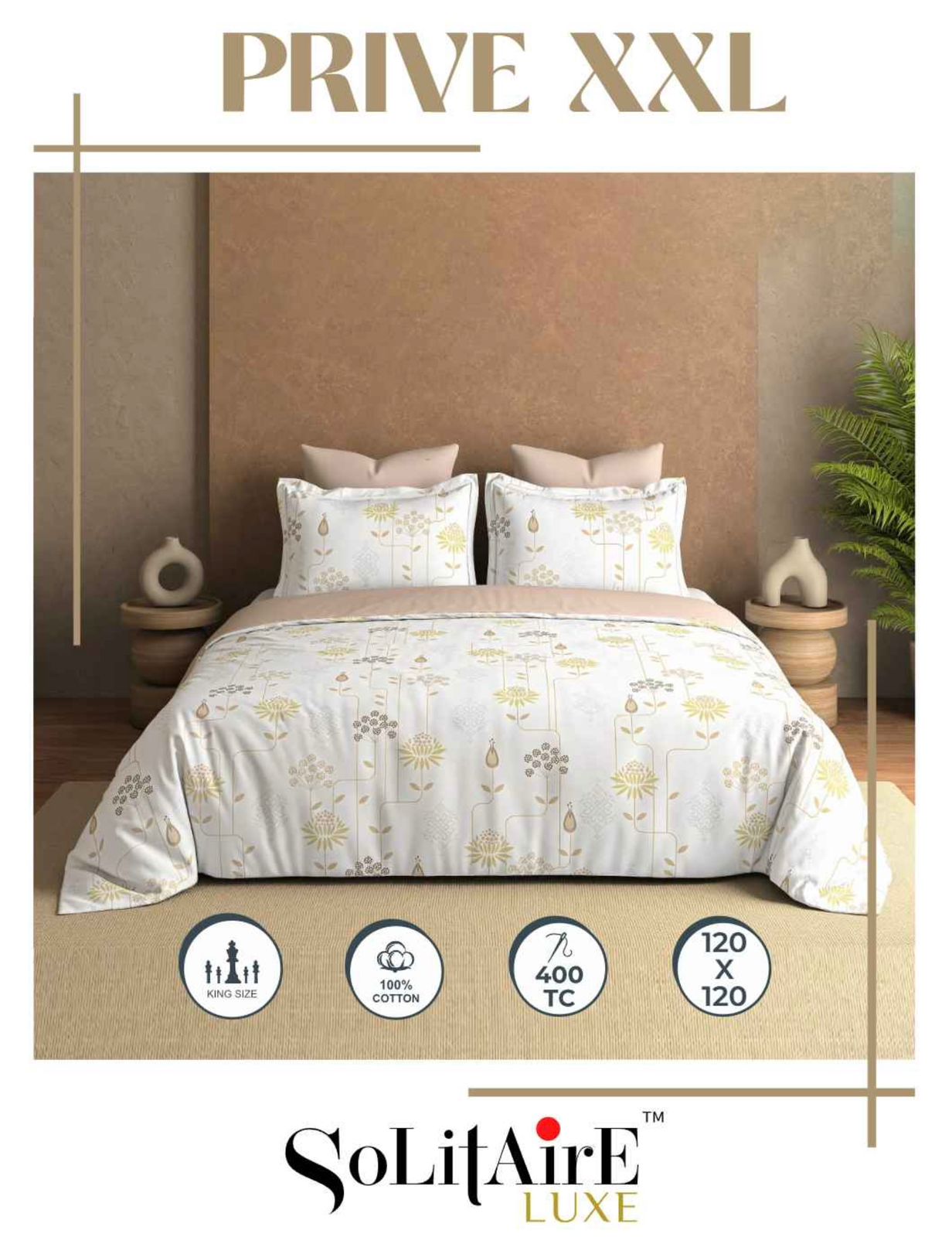 Prive XXL Super King Size Bedsheet Set Soft And Skin Friendly