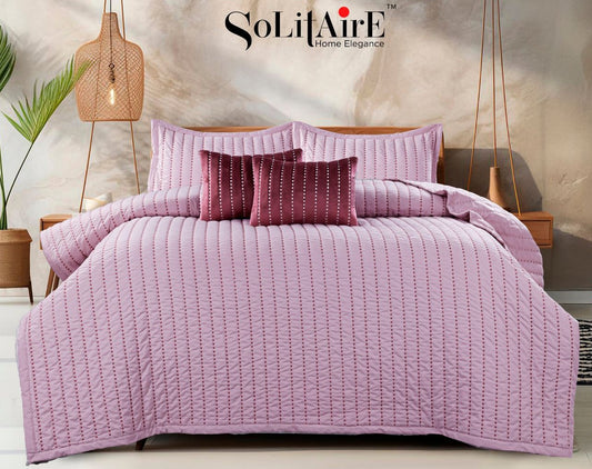 ✨ Solitaire King Size Embroidered Quilted Bedcover Set – 5 Pc | Luxury Bedcover + Pillow Covers + Cushions with Filler