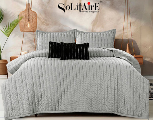 ✨ Solitaire King Size Embroidered Quilted Bedcover Set – 5 Pc | Luxury Bedcover + Pillow Covers + Cushions with Filler