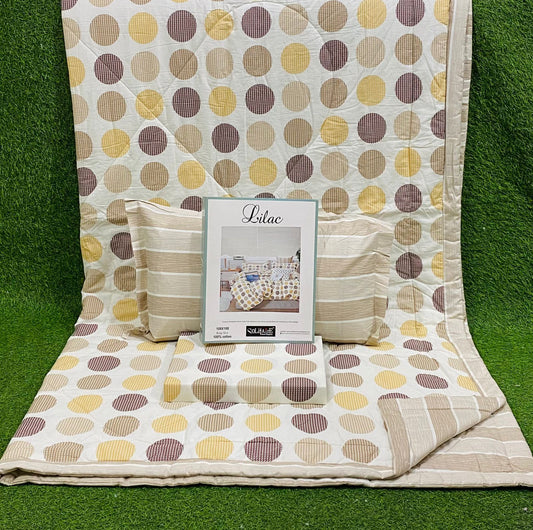 Lilac Organic Cotton Bed-In-A-Bag 4-Piece Set (1 Bedsheet + 2 Pillow Covers + 1 Reversible A/C Quilt)