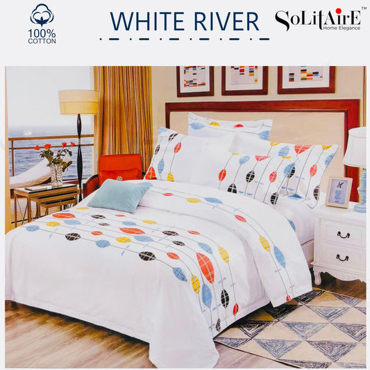 ✨ Solitaire White River King Size Bedsheet Set – 100% Organic Cotton | Jointless | 3 Pc (1 Bedsheet + 2 Pillow Covers)