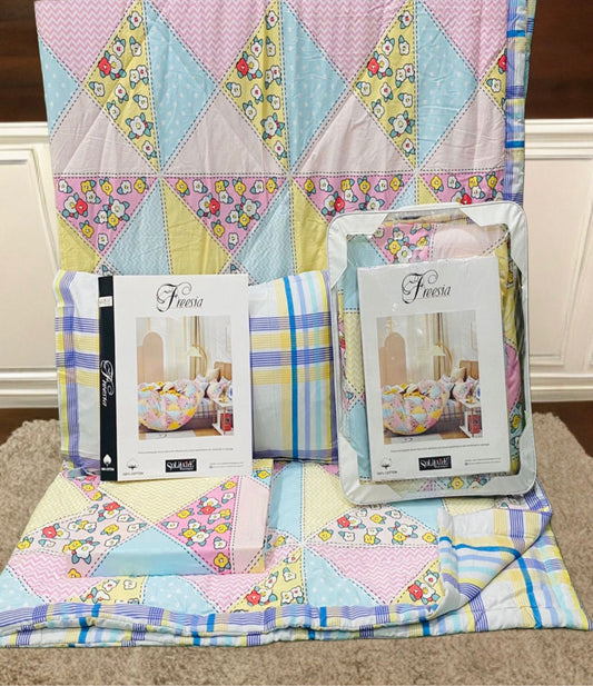 Freesia 100% Cotton 4-Piece A/C Comforter Set – Double/Queen Beds Size