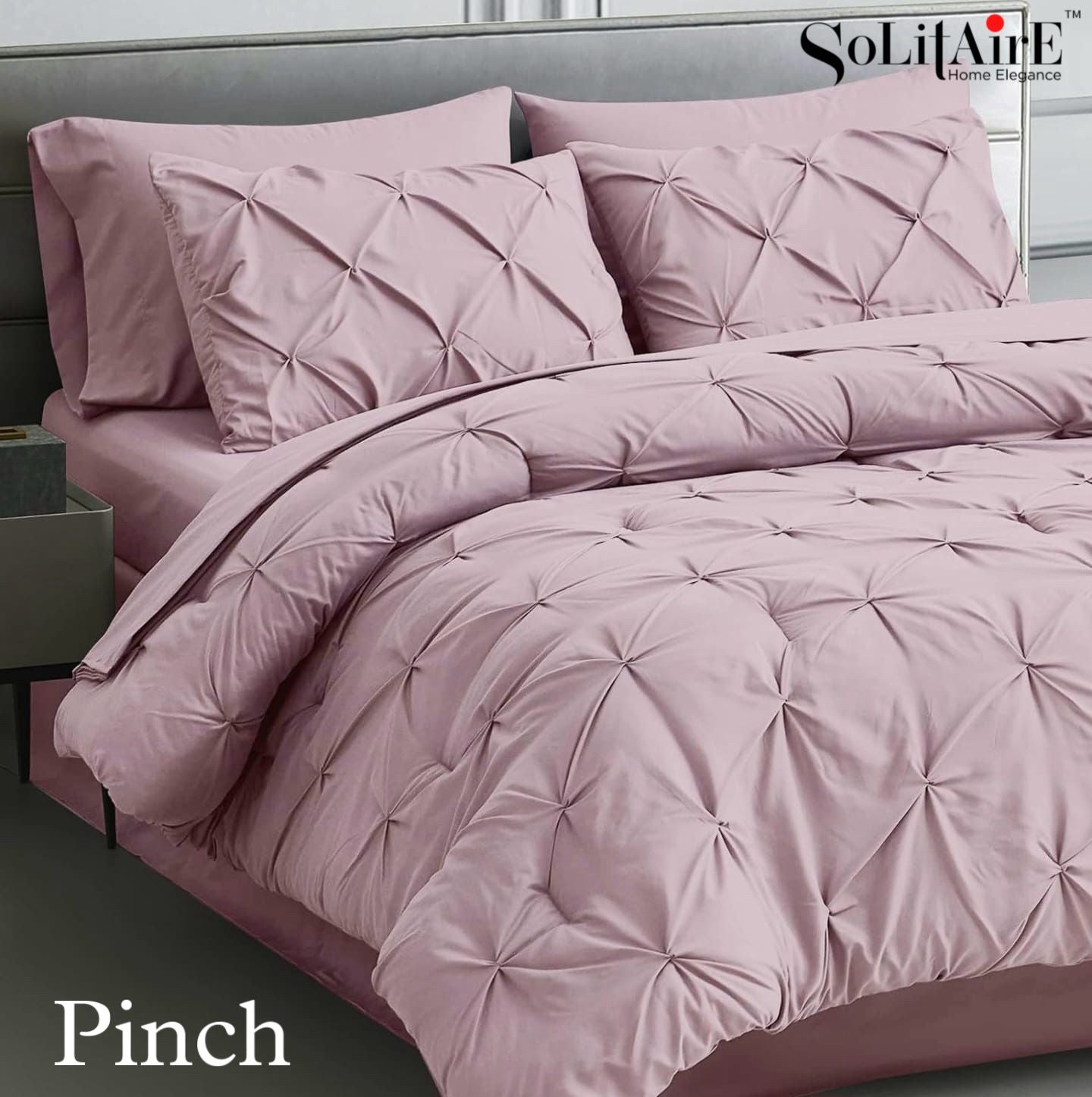 Turkish Imported Pinch Super-Premium King Size Tufted Cotton Blend Solids Reversible Comforter 4pc Set