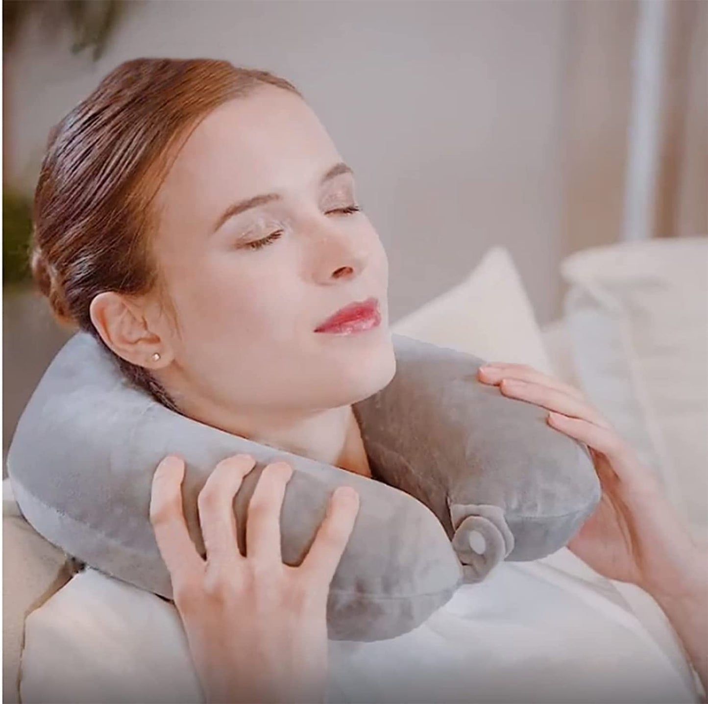 Memory Foam Travel Neck Pillow (Light Grey)