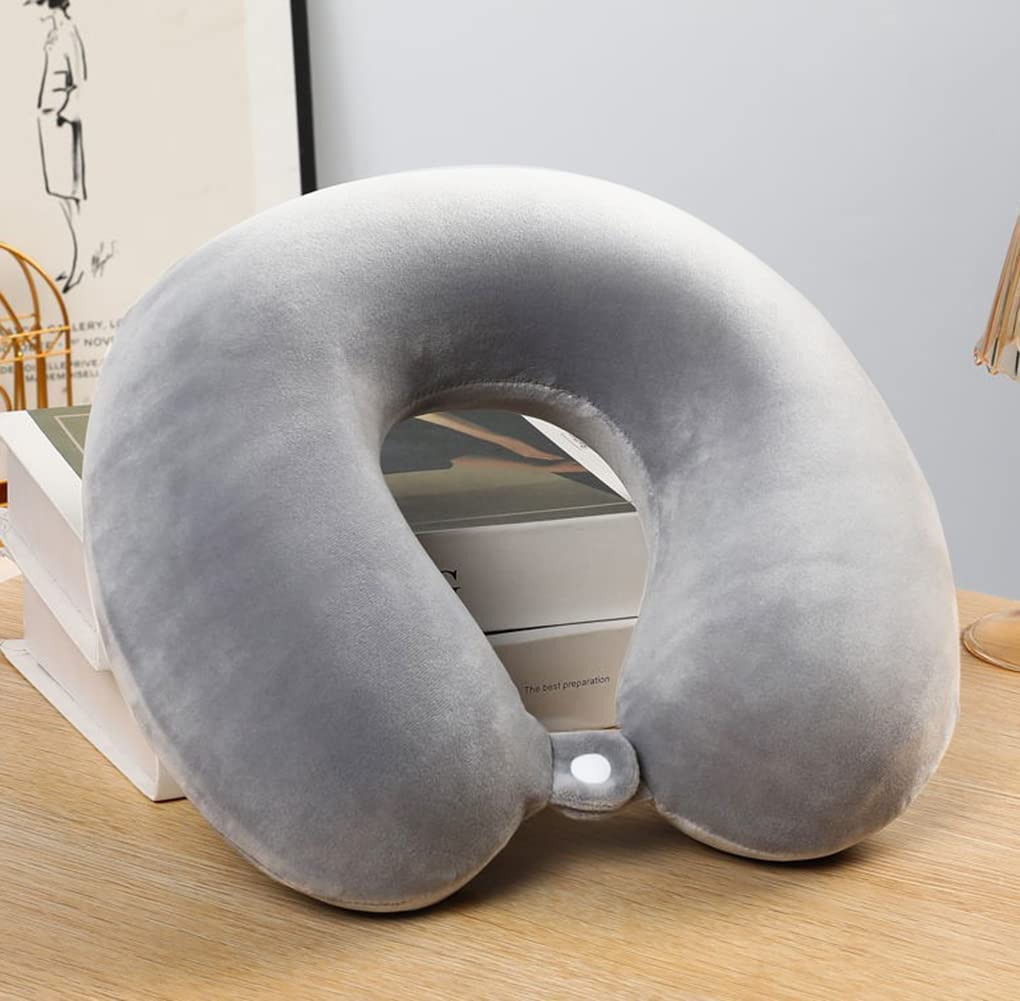 Memory Foam Travel Neck Pillow (Light Grey)