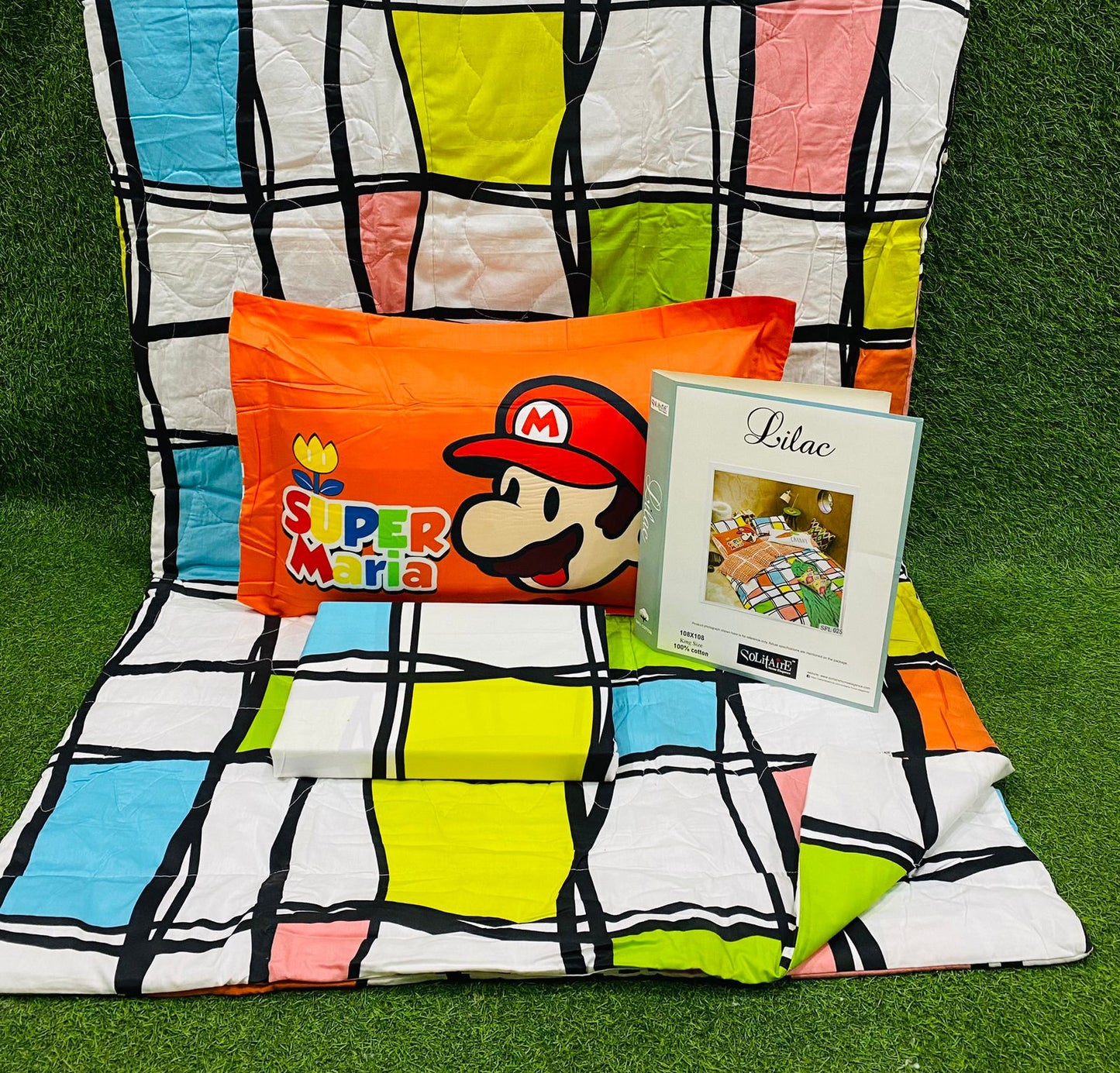 Lilac Organic Cotton Bed-In-A-Bag 4-Piece Set (1 Bedsheet + 2 Pillow Covers + 1 Reversible A/C Quilt)