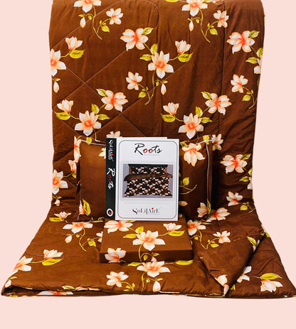 Roots Heavy Glazed Cotton Comforter Set - 4 Piece Bed In A Bag (90x100 Inches) - Reversible