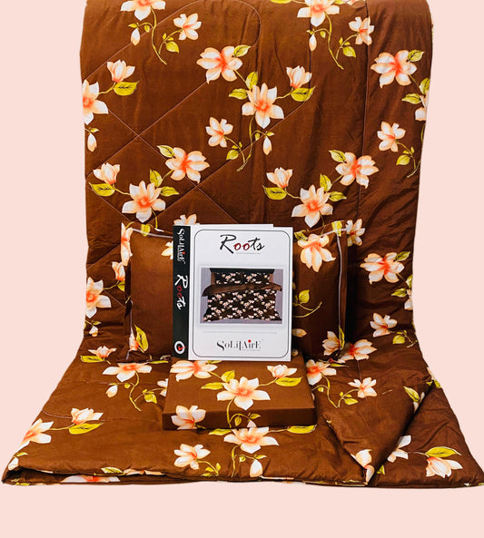 Roots Heavy Glazed Cotton Comforter Set - 4 Piece Bed In A Bag (90x100 Inches) - Reversible