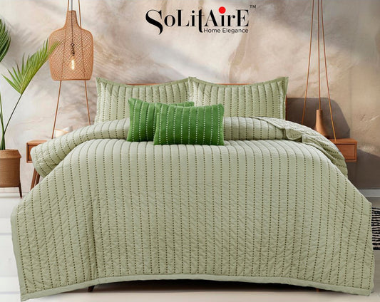 ✨ Solitaire King Size Embroidered Quilted Bedcover Set – 5 Pc | Luxury Bedcover + Pillow Covers + Cushions with Filler