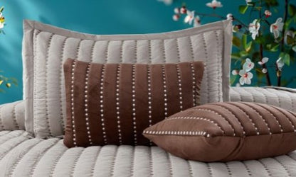 ✨ Solitaire King Size Embroidered Quilted Bedcover Set – 5 Pc | Luxury Bedcover + Pillow Covers + Cushions with Filler