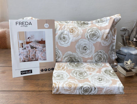 Freda Fitted Glazed Cotton King Bedsheet with 2 Pillow Covers