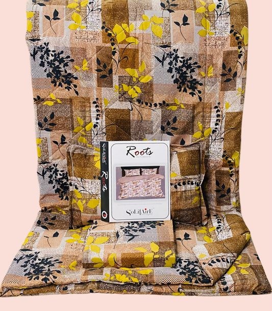 Roots Heavy Glazed Cotton Comforter Set - 4 Piece Bed In A Bag (90x100 Inches) - Reversible