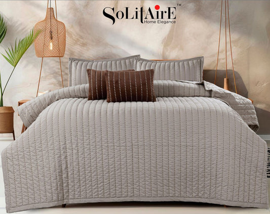 ✨ Solitaire King Size Embroidered Quilted Bedcover Set – 5 Pc | Luxury Bedcover + Pillow Covers + Cushions with Filler