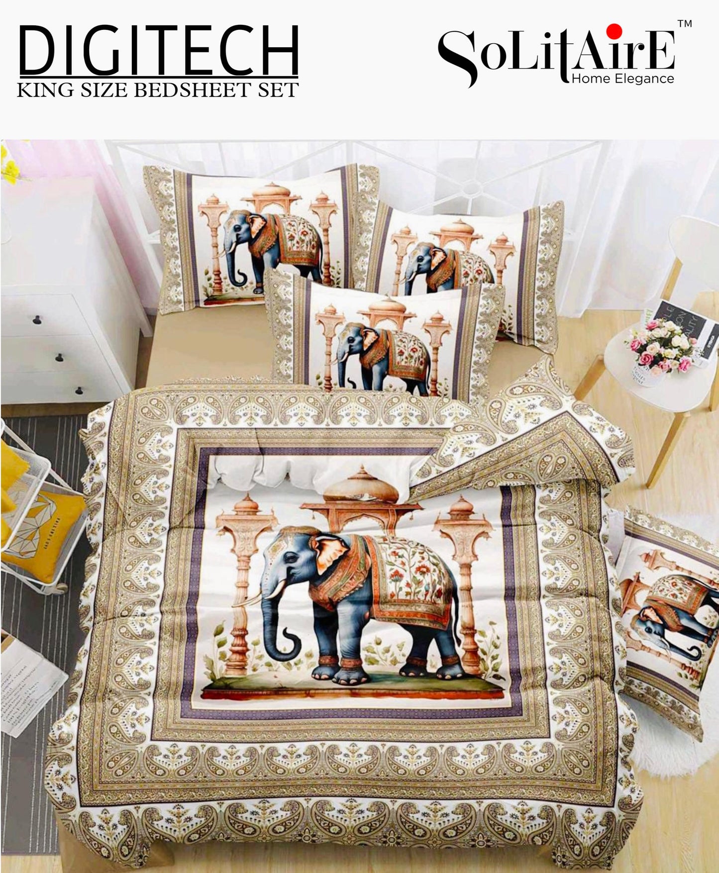 Panel Print Digitech King Size Jointless Bedsheet