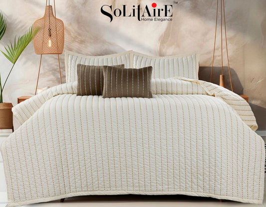 ✨ Solitaire King Size Embroidered Quilted Bedcover Set – 5 Pc | Luxury Bedcover + Pillow Covers + Cushions with Filler