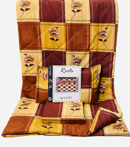 Roots Heavy Glazed Cotton Comforter Set - 4 Piece Bed In A Bag (90x100 Inches) - Reversible
