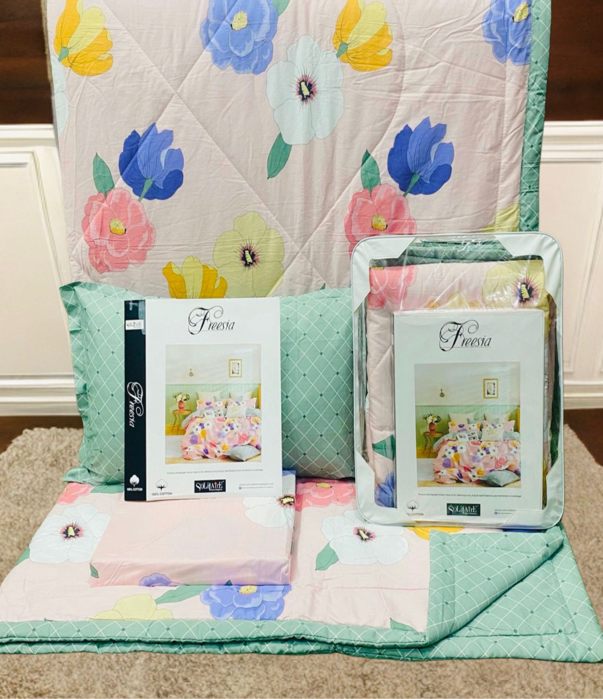 Freesia 100% Cotton 4-Piece A/C Comforter Set – Double/Queen Beds Size