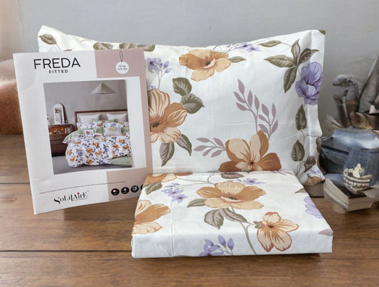 Freda Fitted Glazed Cotton King Bedsheet with 2 Pillow Covers